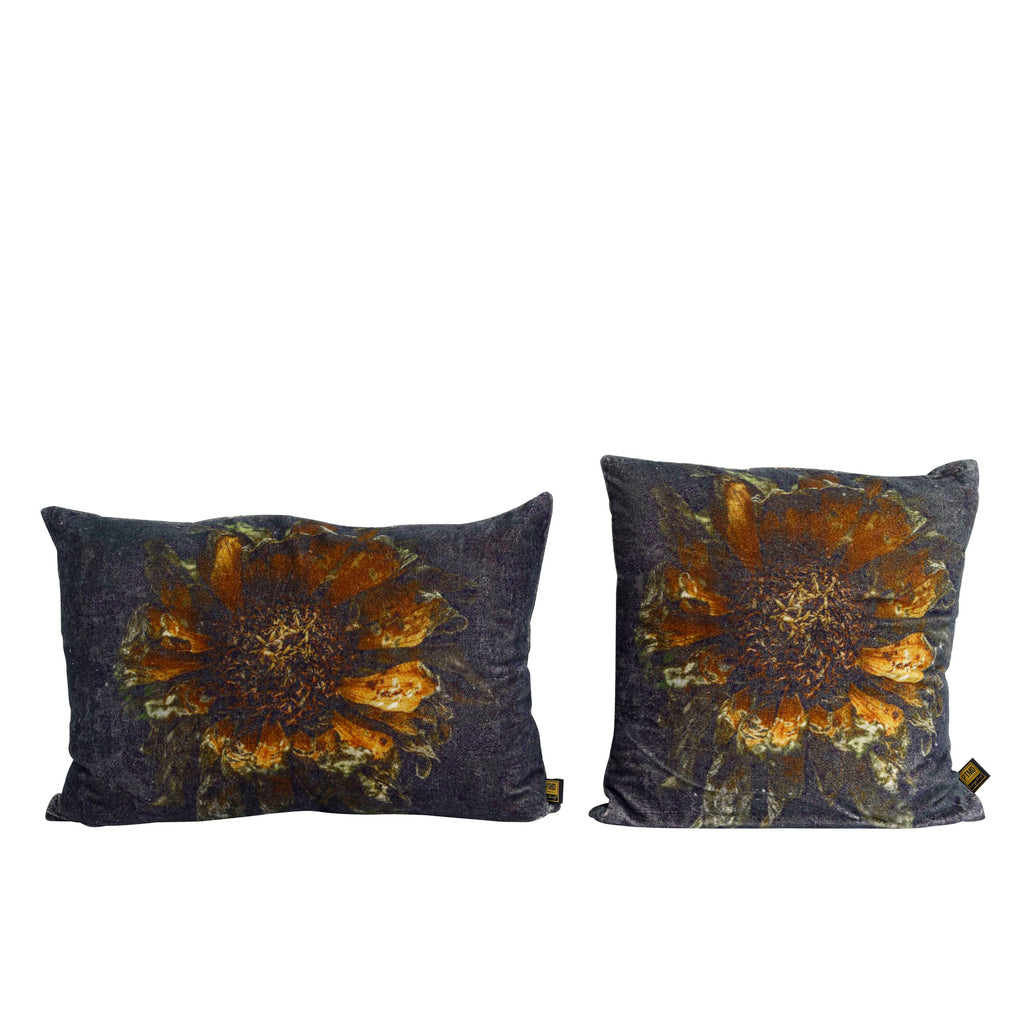 Meja Black velvet cushion flower print rectangle