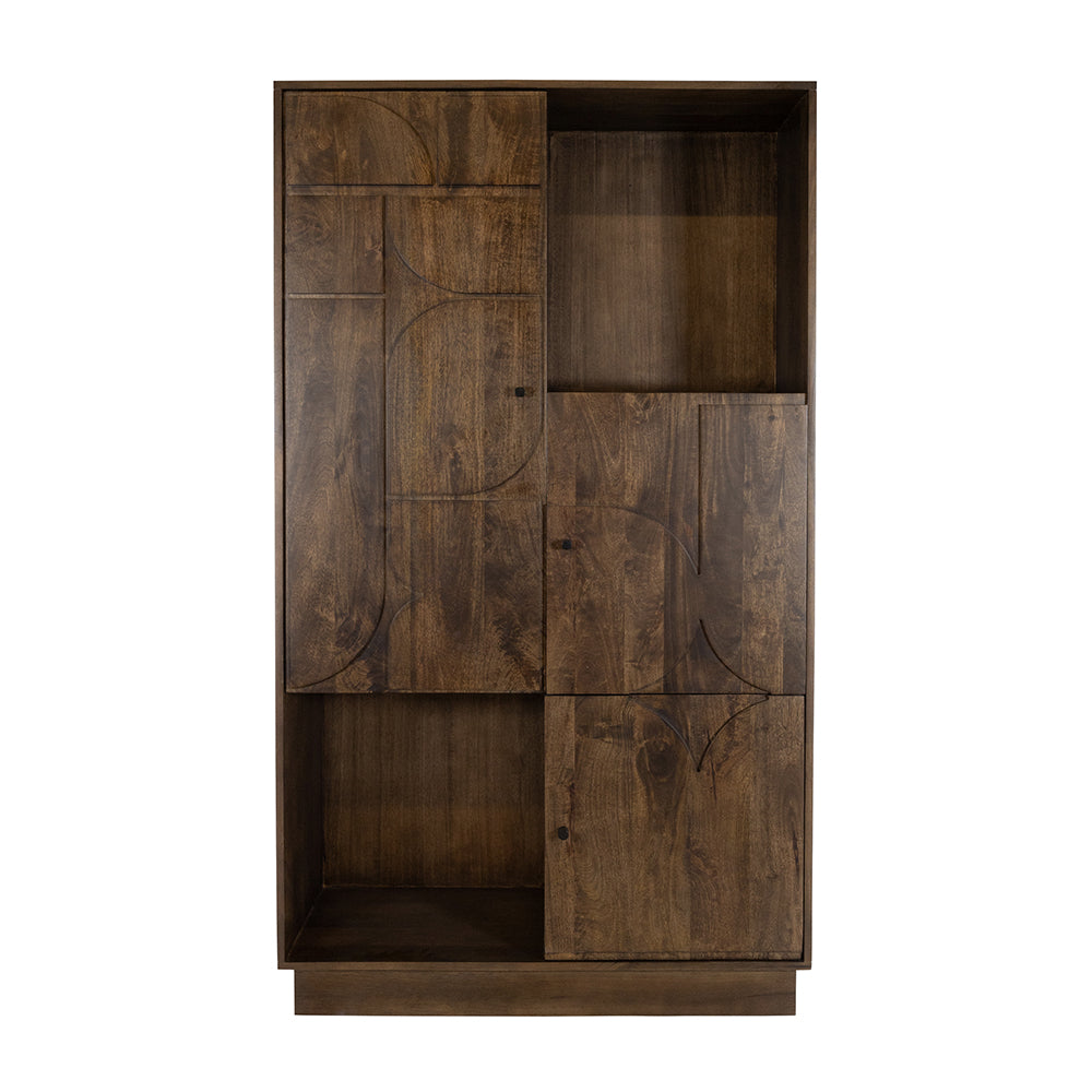 Wandkast 180 met 3 deuren en 2 open vakken, Dark Walnut