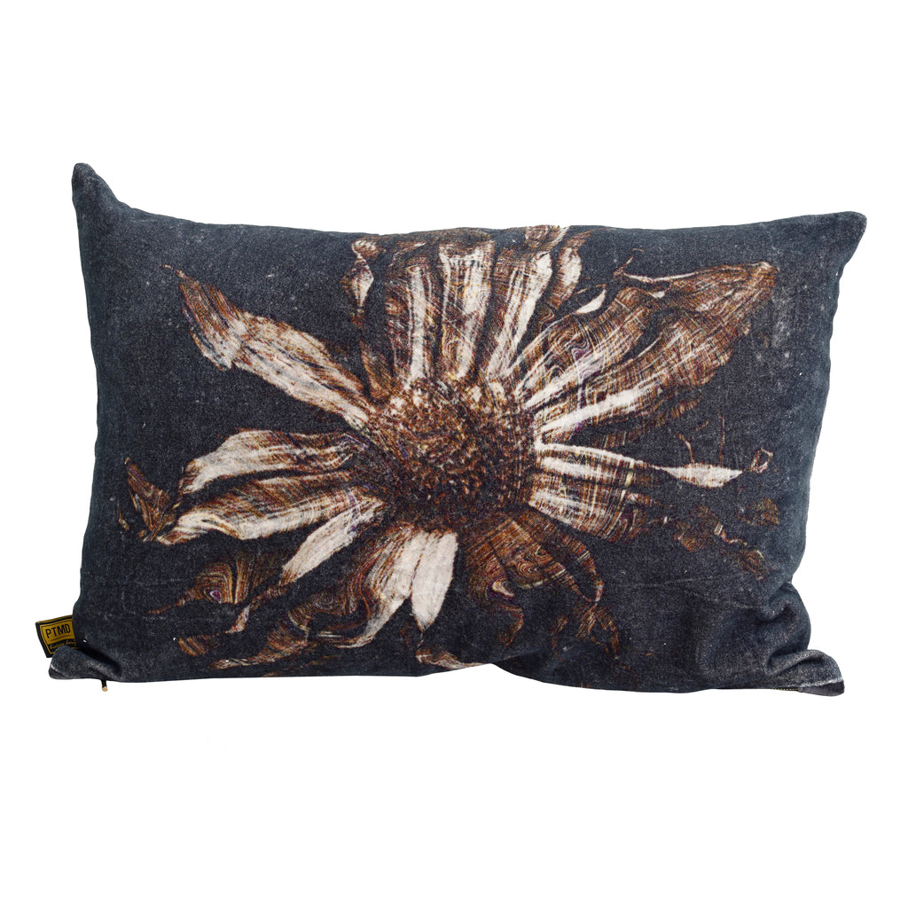 Meja Black velvet cushion flower print rectangle