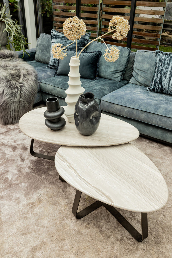 Muka coffeetable low dark grey base white marble