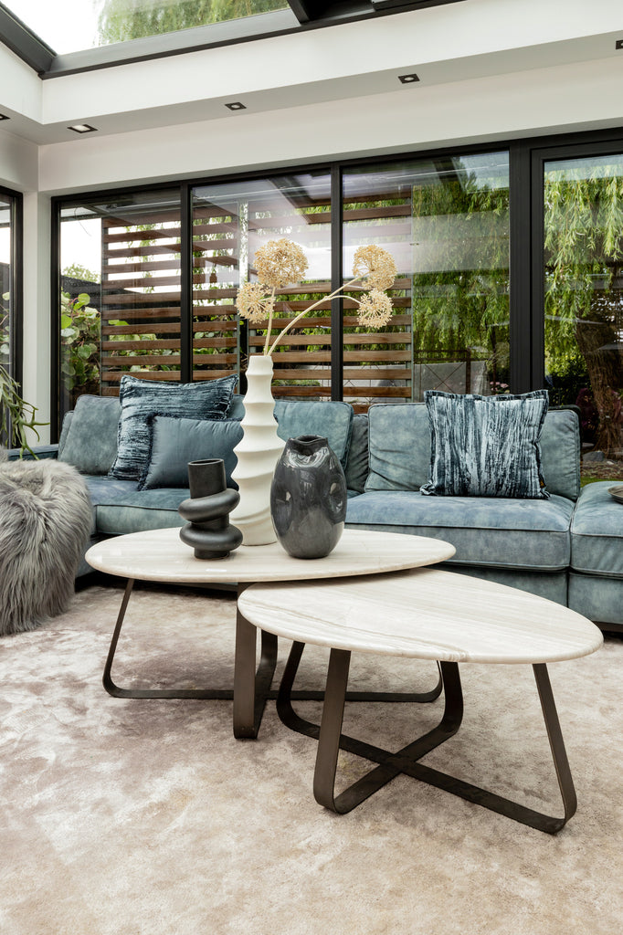 Muka coffeetable low dark grey base white marble