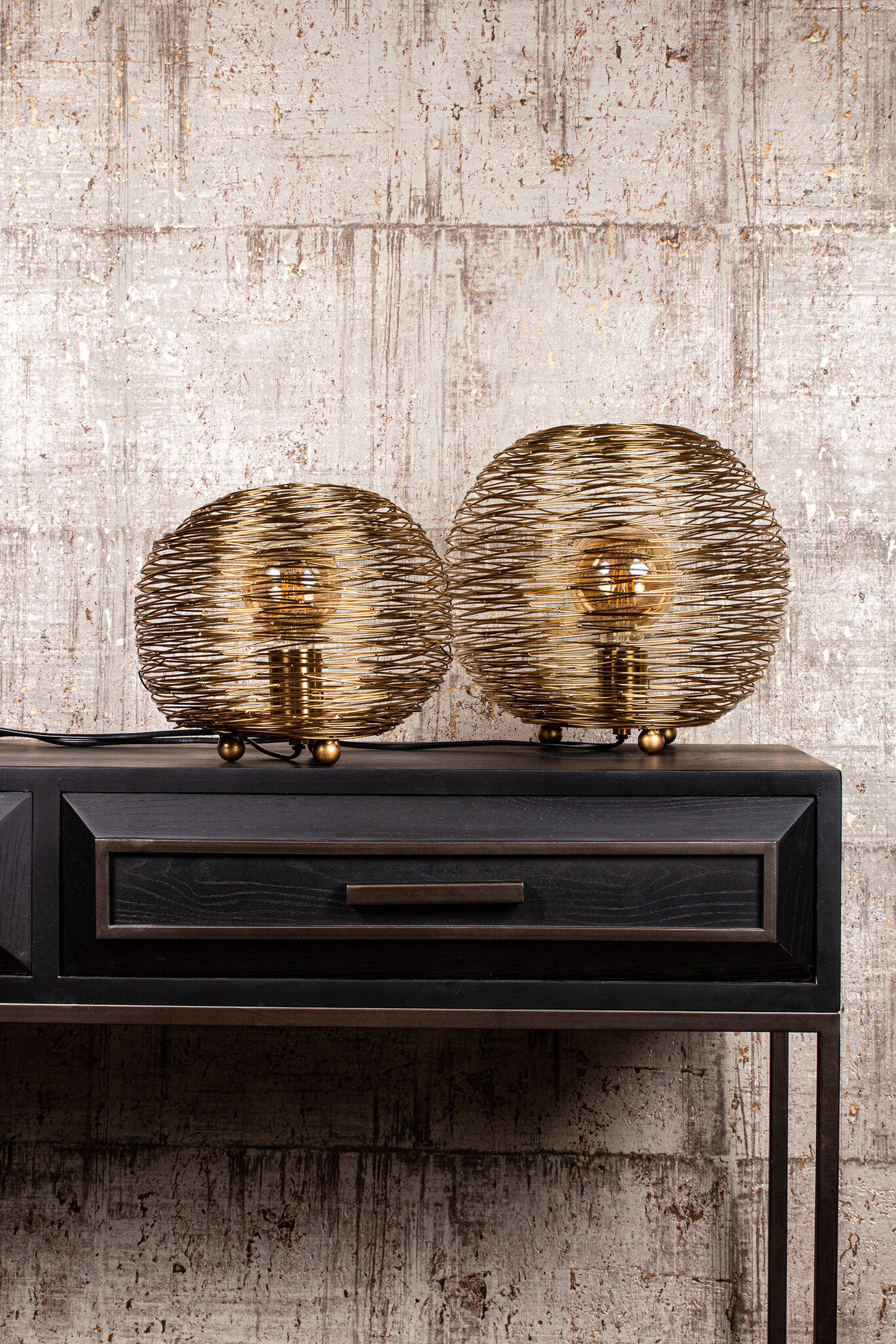 Andres Gold Iron Table Lamp Round Wired Design L