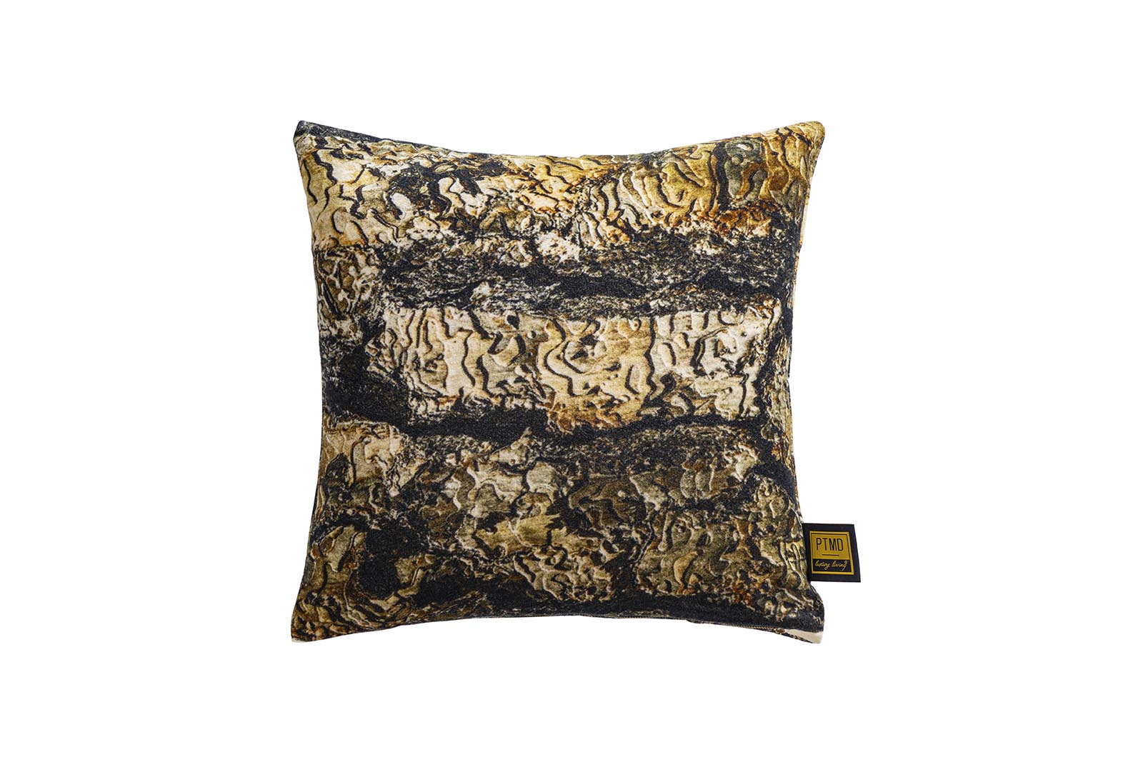 Rives Brown cotton velvet cushion bark print S