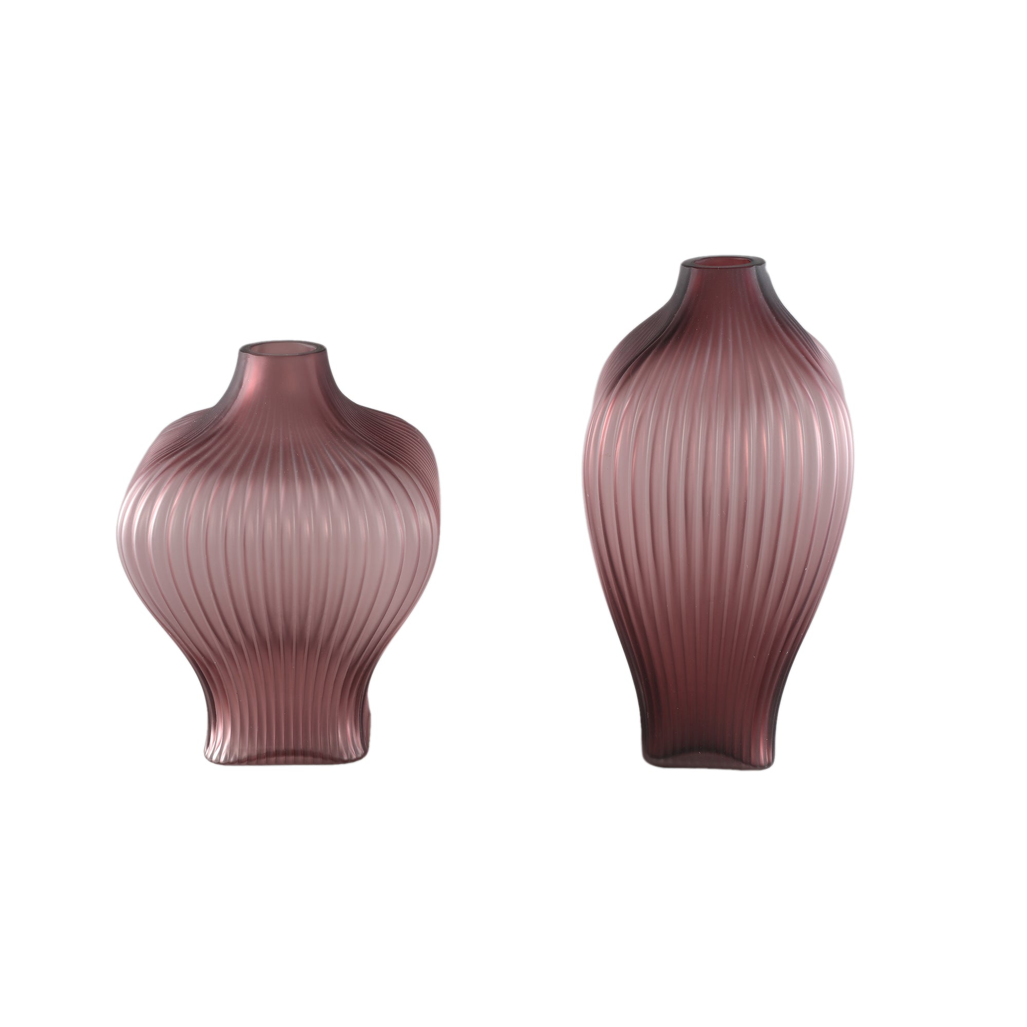 Halde Purple Solid Glass Vase Ribbed Organic High