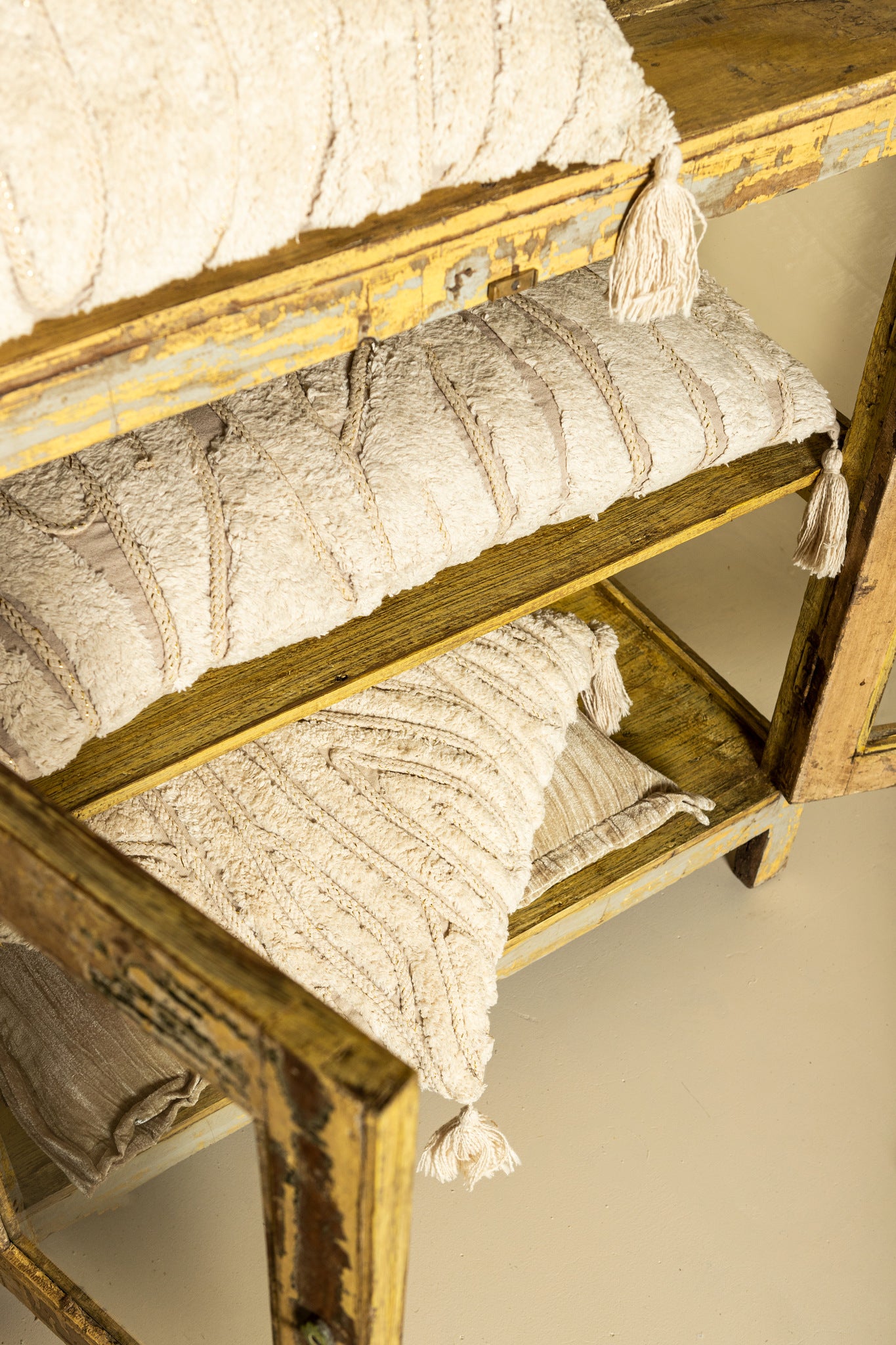 Senny Beige Velvet Cushion Ruffle Rim Rectangle (set of 2)