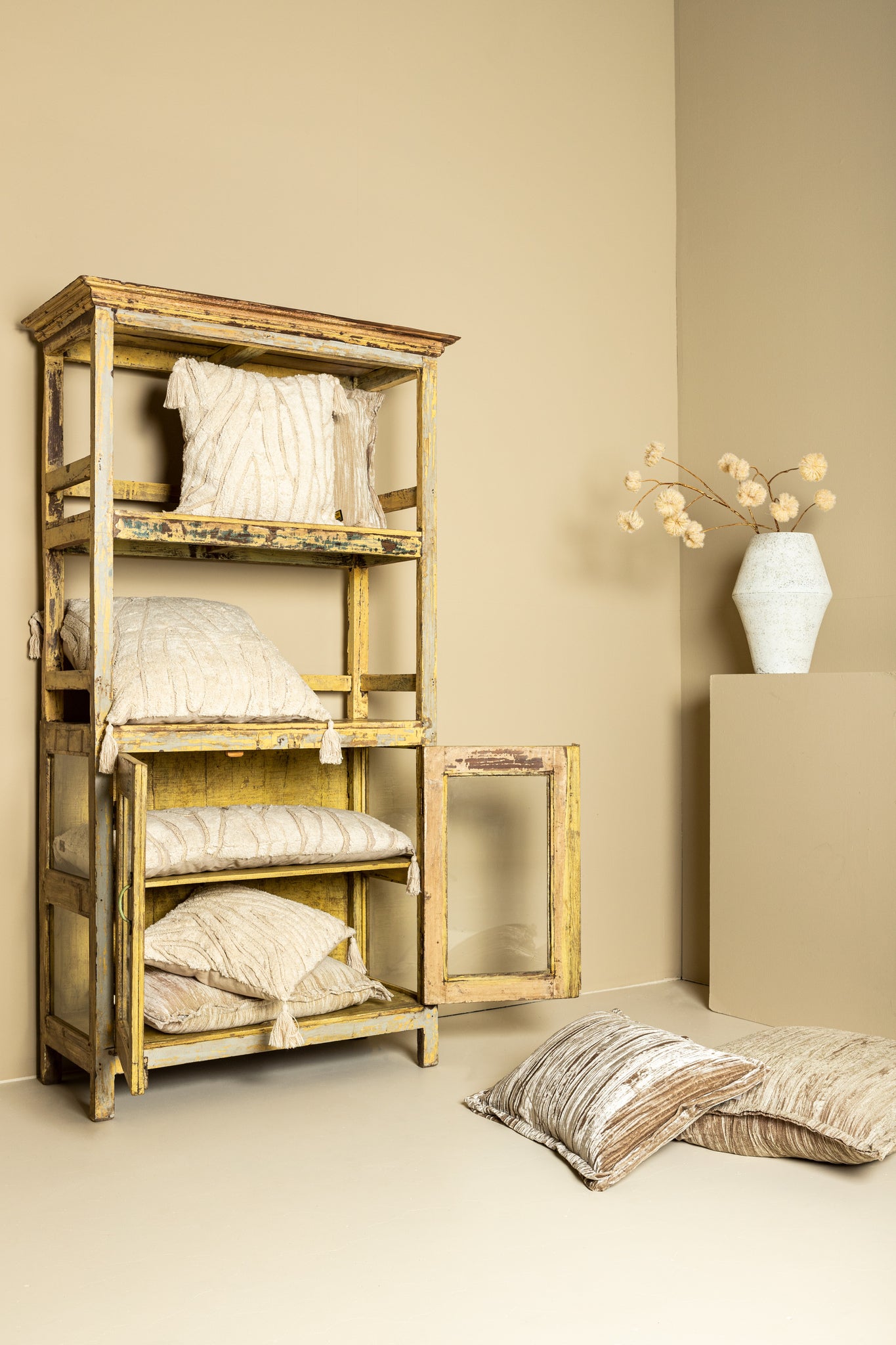 Senny Beige Velvet Cushion Ruffle Rim Rectangle (set of 2)