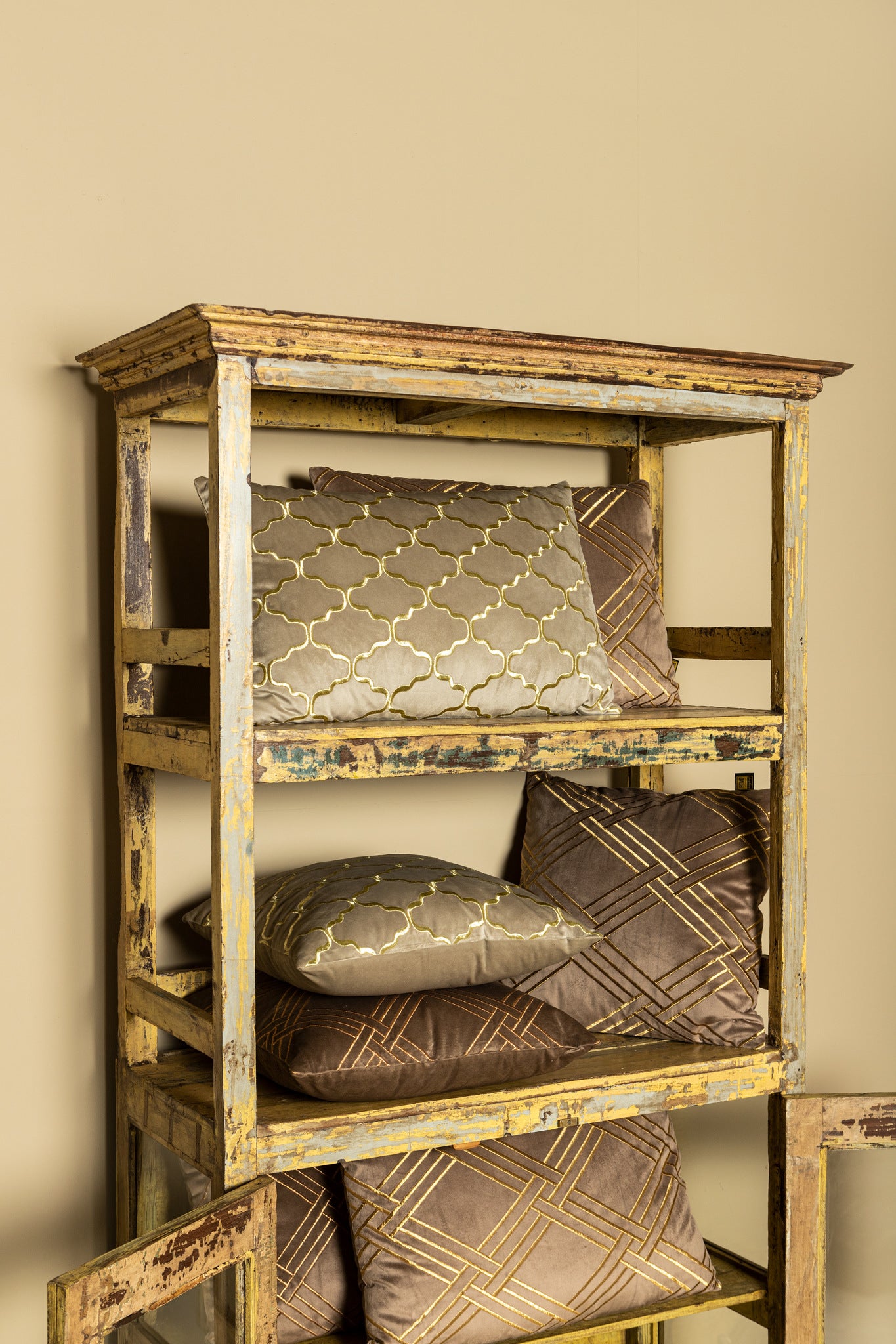 Lizze Beige Velvet Cushion Embroidery Square S (set of 2)