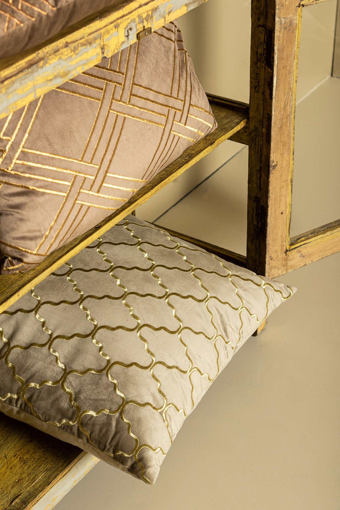 Lizze Beige Velvet Cushion Embroidery Square S (set of 2)