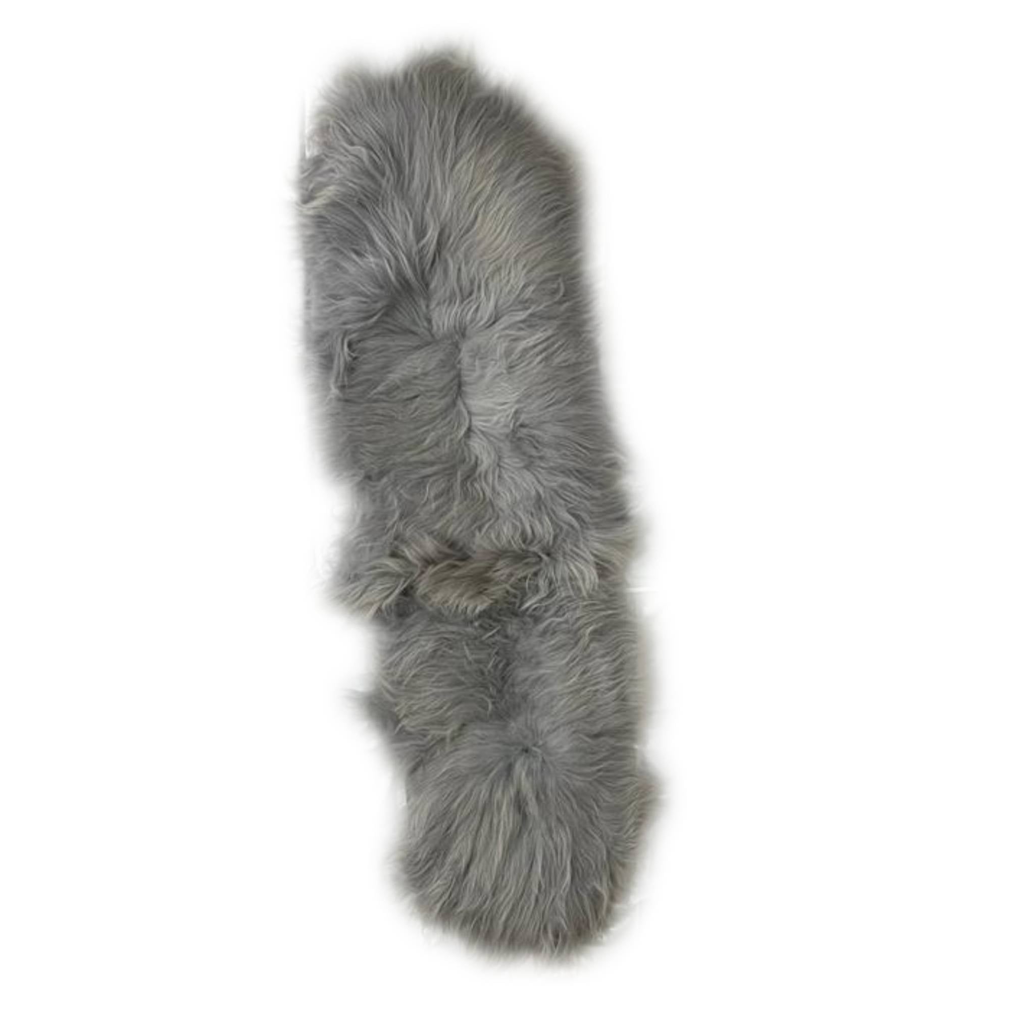 Furry Grey Shaped Sheepskin Plaid Long