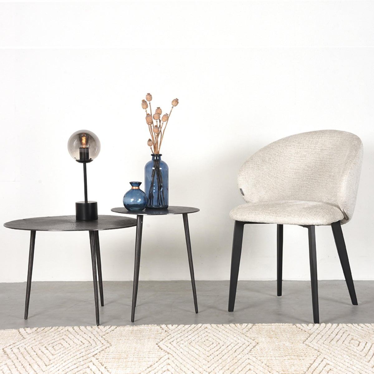 Eetkamerstoel Logan in Crème - Fluweel