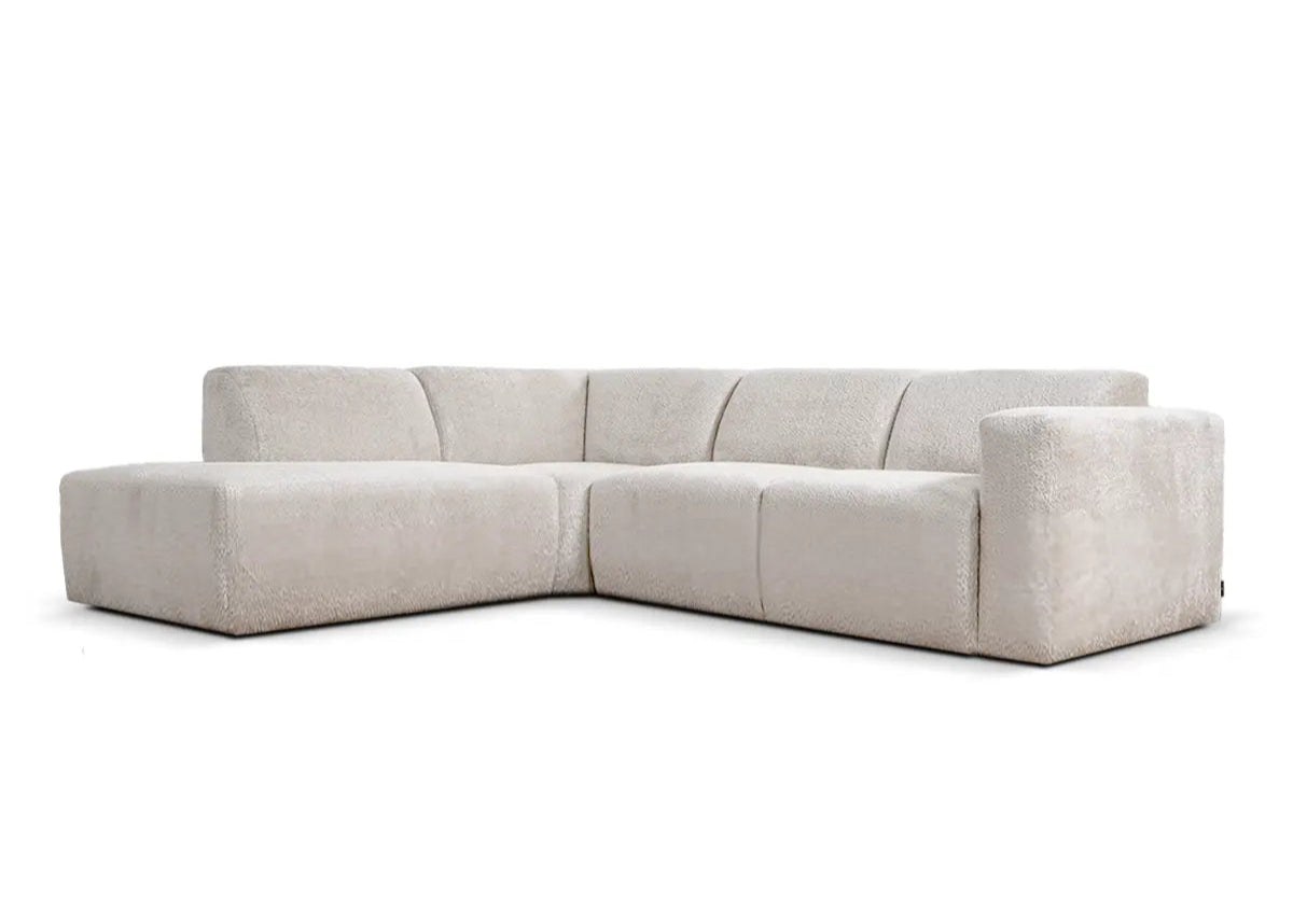 Japandi hoekbank met ottomaan ivoor - Links