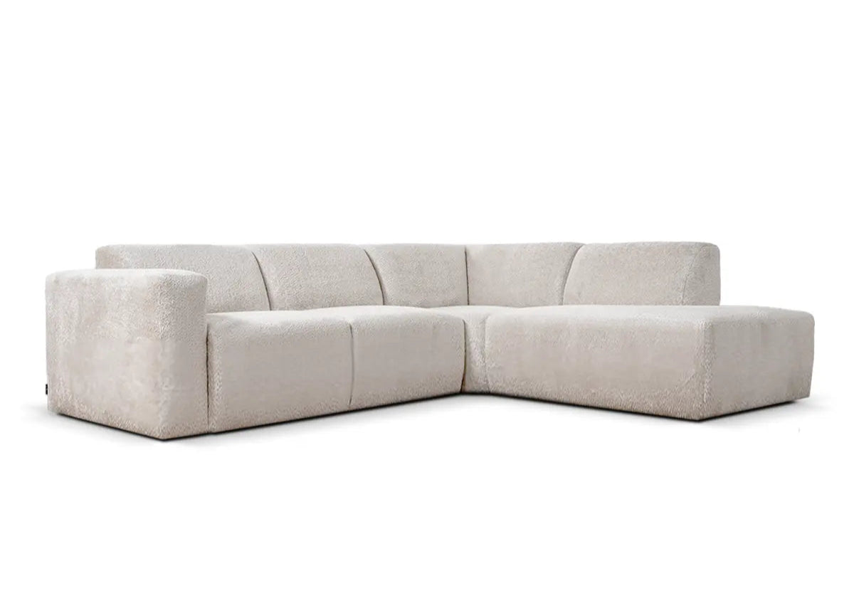 Japandi hoekbank met ottomaan ivoor - Rechts