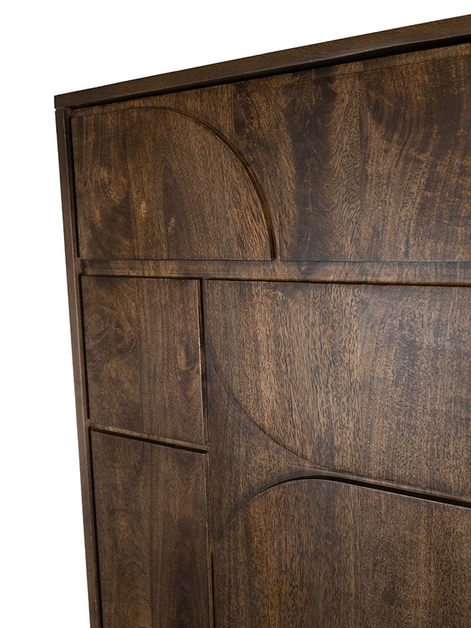 Wandkast 180 met 3 deuren en 2 open vakken, Dark Walnut