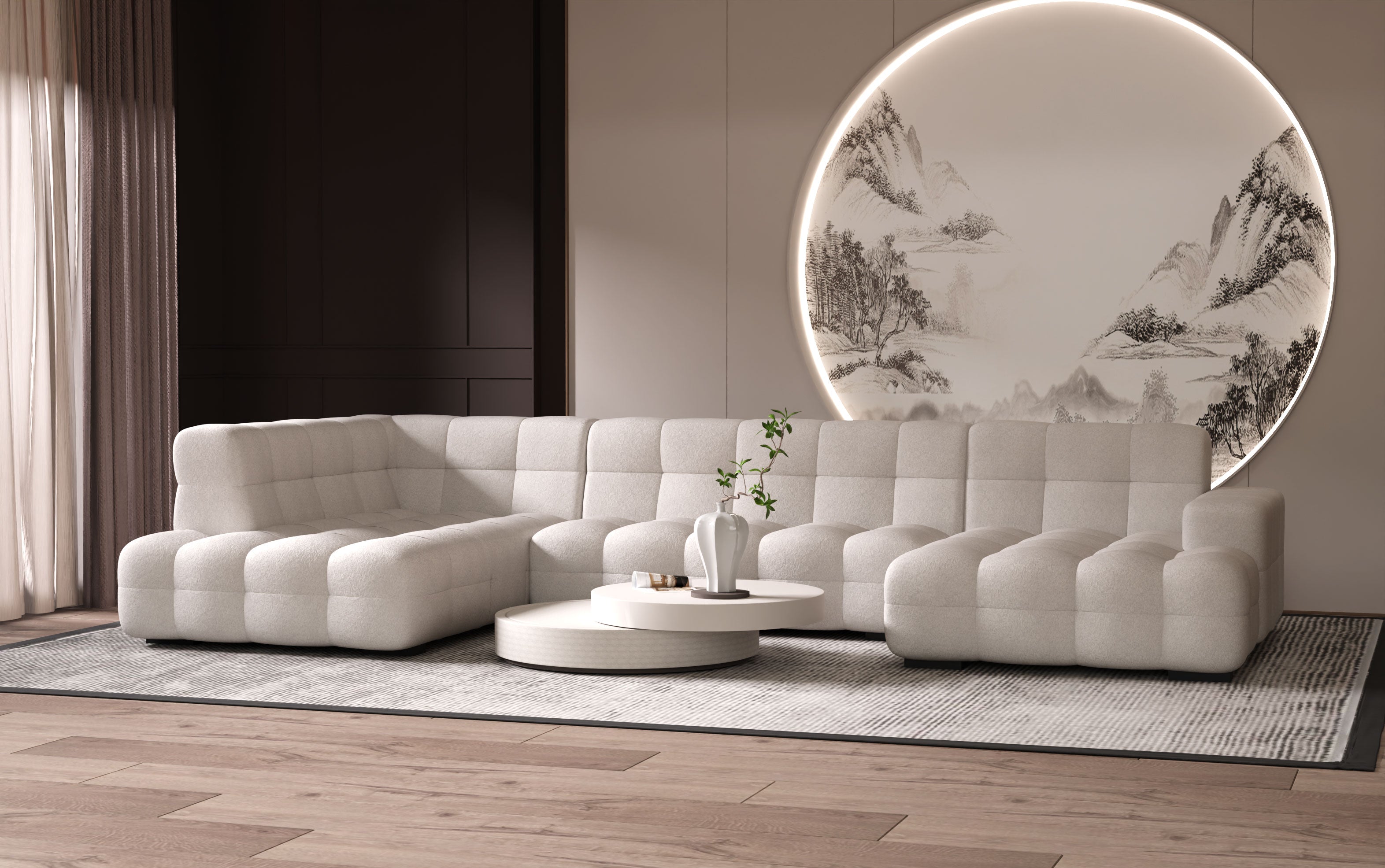 Kubus grote u-bank met eiland in ivoor - Rechts