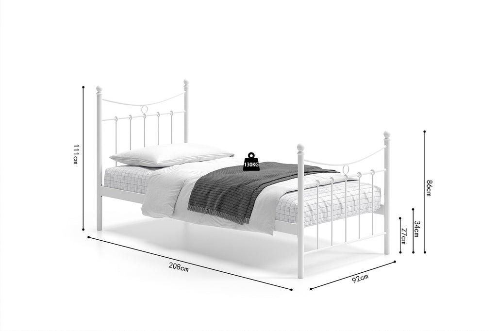 Bedframe Sacha 90x200 met lattenbodem Wit