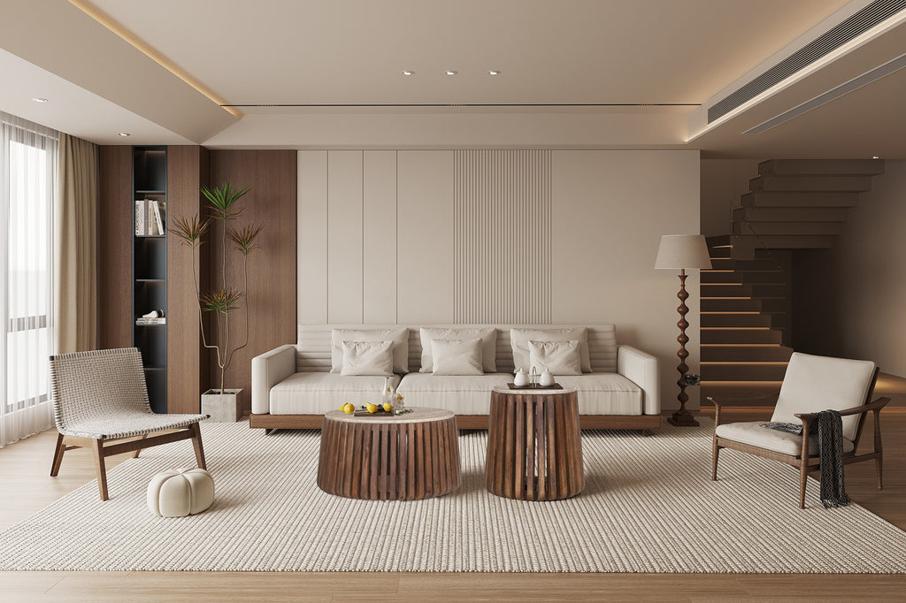 Bijzettafel Luuk 40 cm Rond Mango hout met Travertin Beige