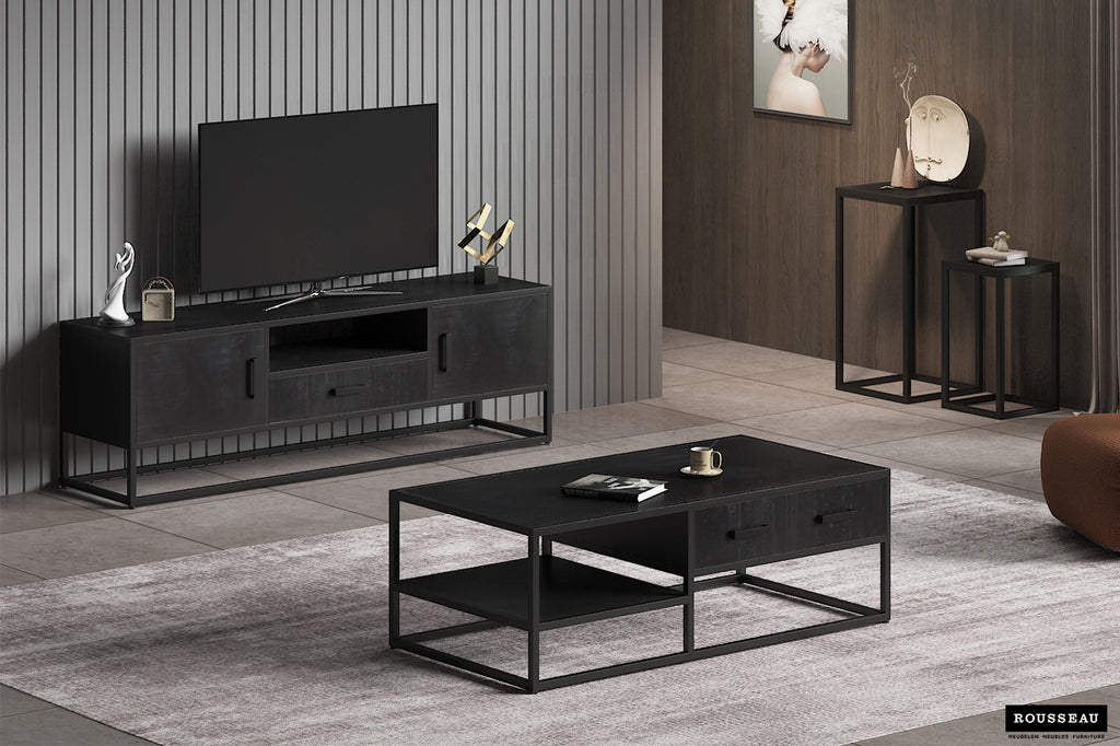 Bijzettafel Madeira 2-delig Mango hout zwart