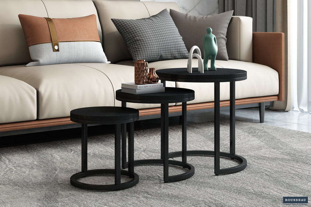 Bijzettafel Plano 3-delig Mango hout zwart