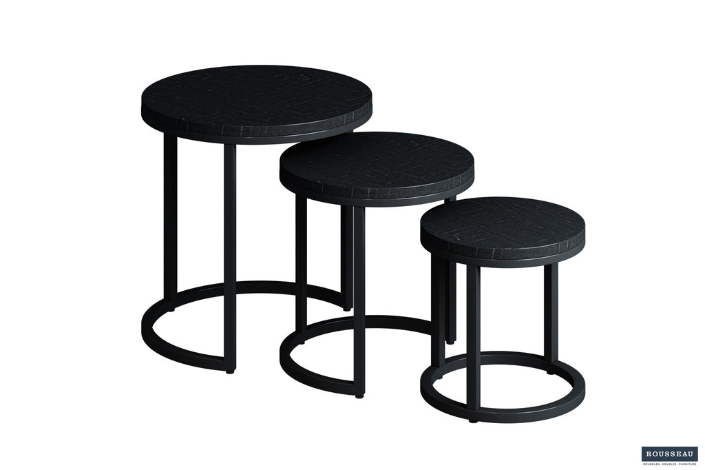 Bijzettafel Plano 3-delig Mango hout zwart