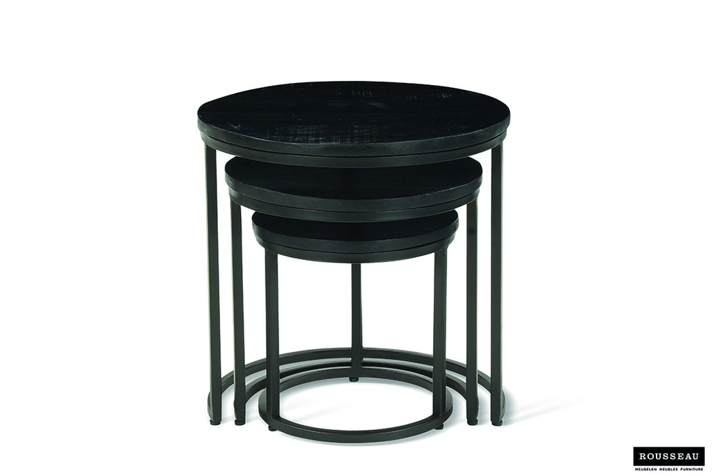 Bijzettafel Plano 3-delig Mango hout zwart