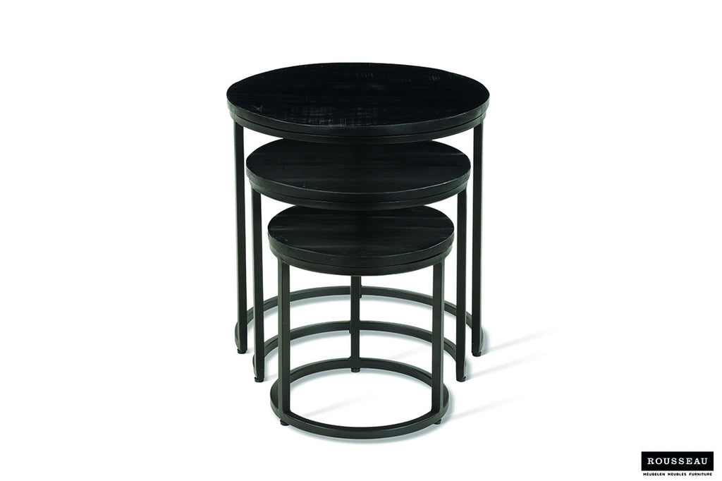 Bijzettafel Plano 3-delig Mango hout zwart