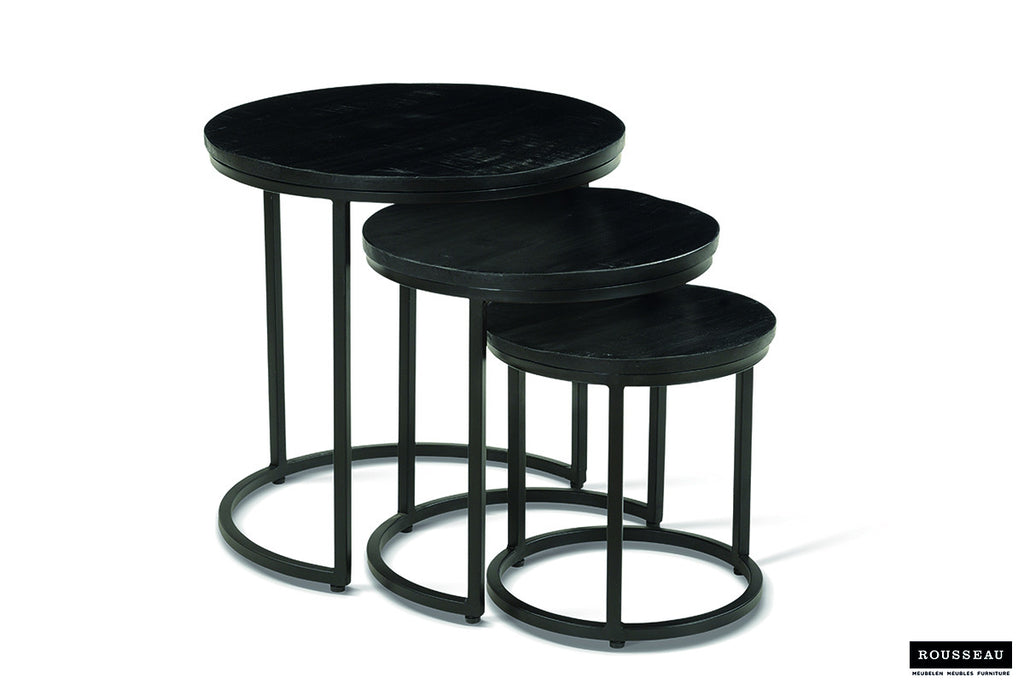 Bijzettafel Plano 3-delig Mango hout zwart