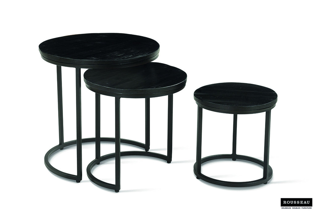 Bijzettafel Plano 3-delig Mango hout zwart