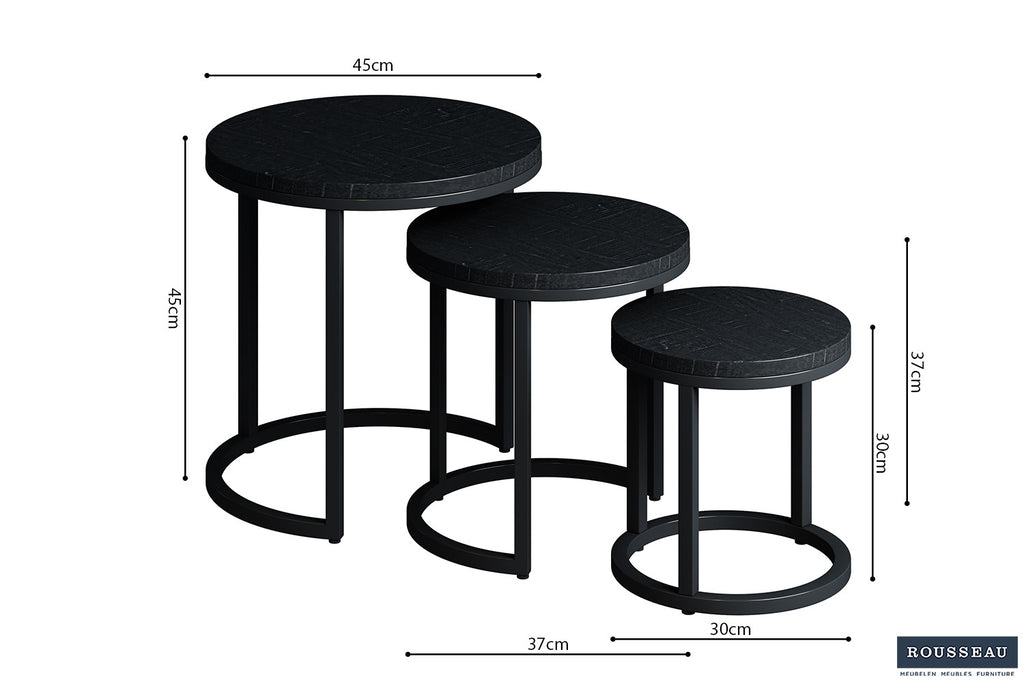 Bijzettafel Plano 3-delig Mango hout zwart