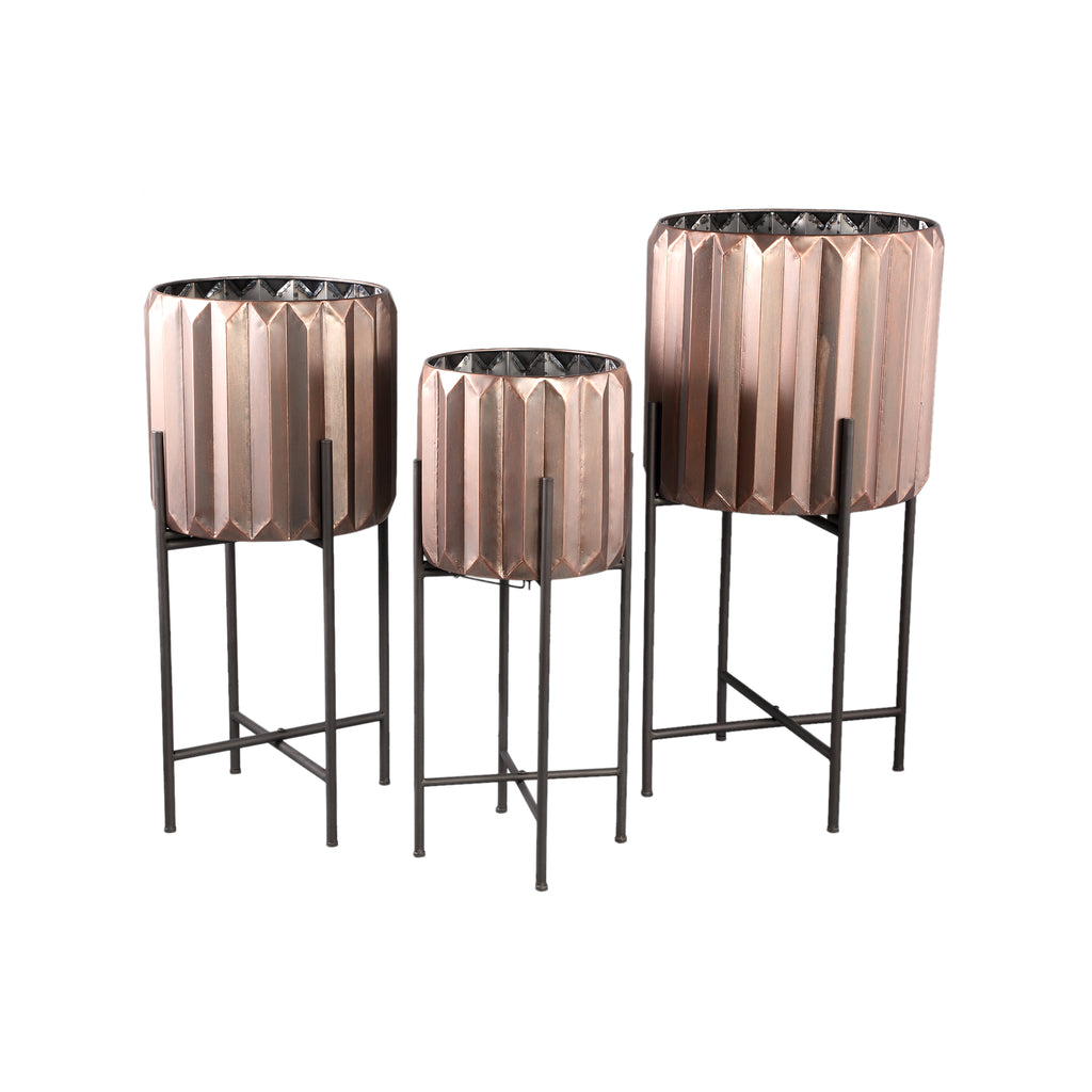 Eleyza Copper round iron pot on metal base M