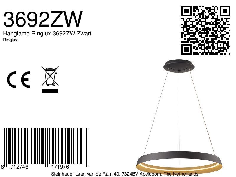 Hanglamp Ringlux Zwart Ø 60
