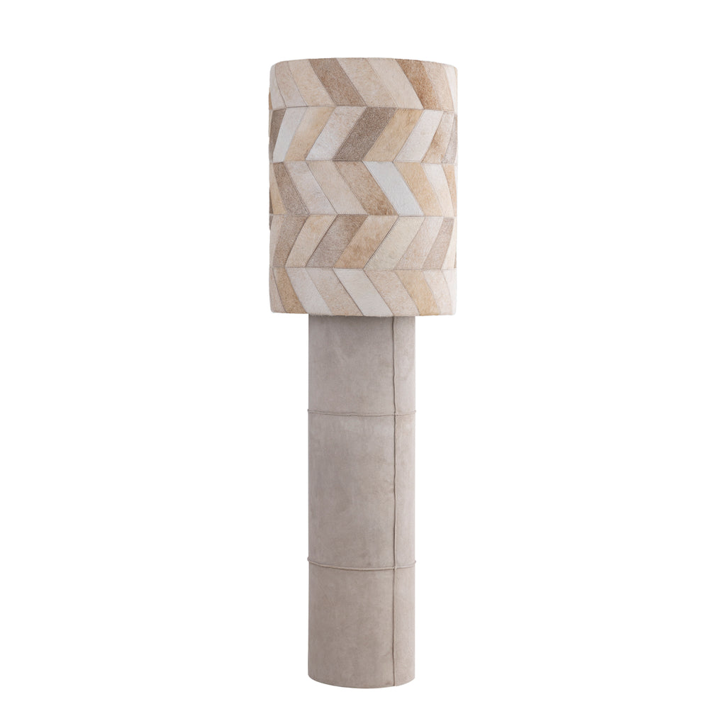 Joanne Beige suede floor lamp patch cowhair shade