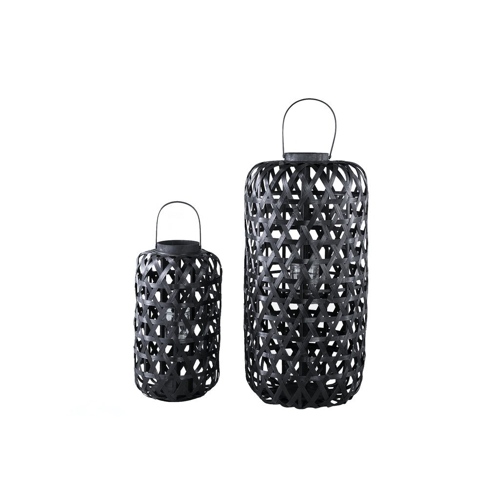 Mayita Black round bamboo lantern with glass L