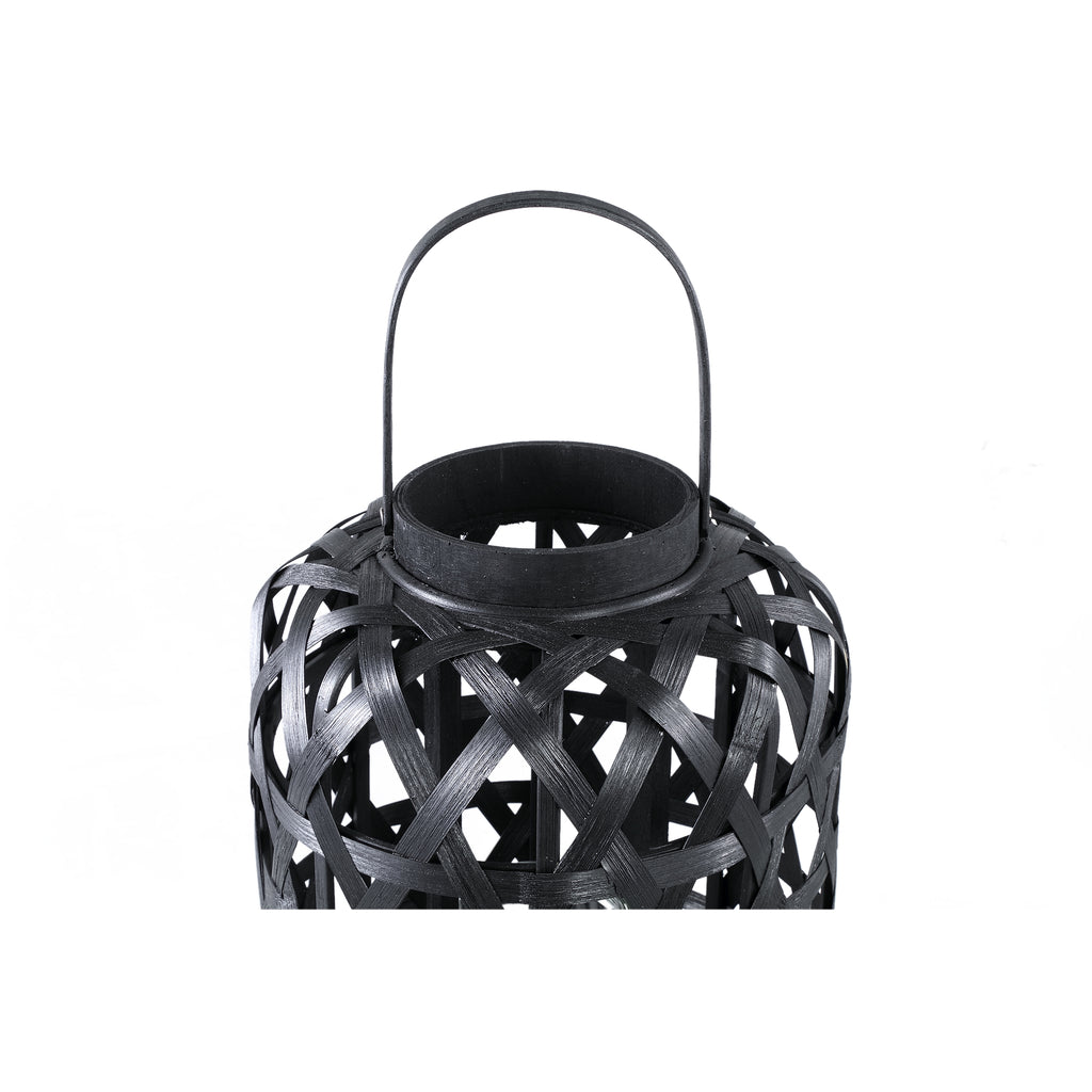 Mayita Black round bamboo lantern with glass L