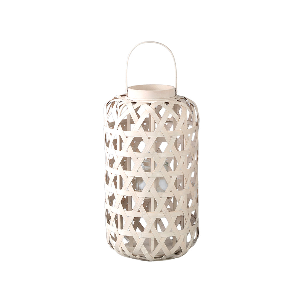 Mayita Sand round bamboo lantern with glass S