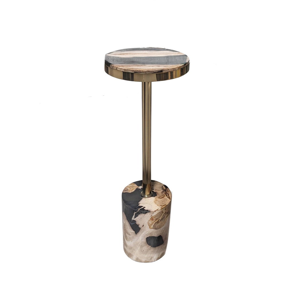 Mody Black petrified wood sidetable on base round