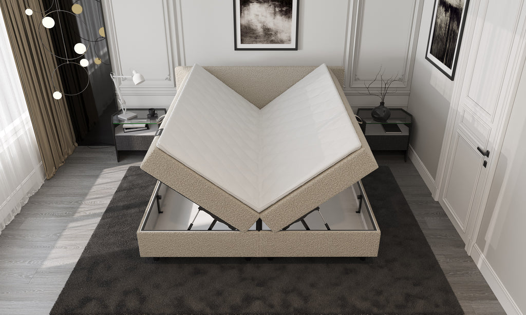 Opberg Boxspring Bouclé Beige 140x200