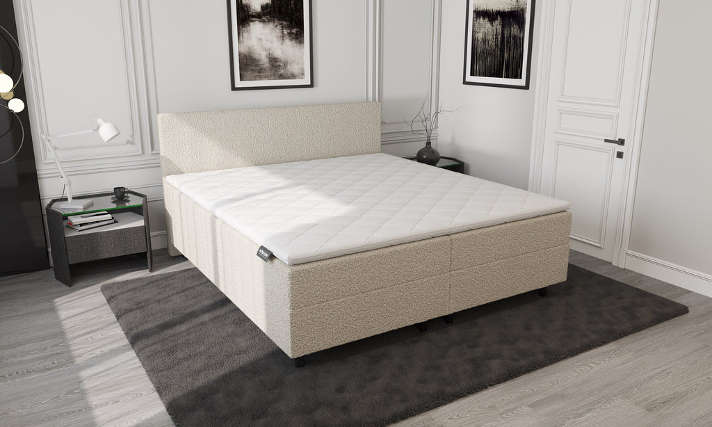 Opberg Boxspring Bouclé Beige 140x200
