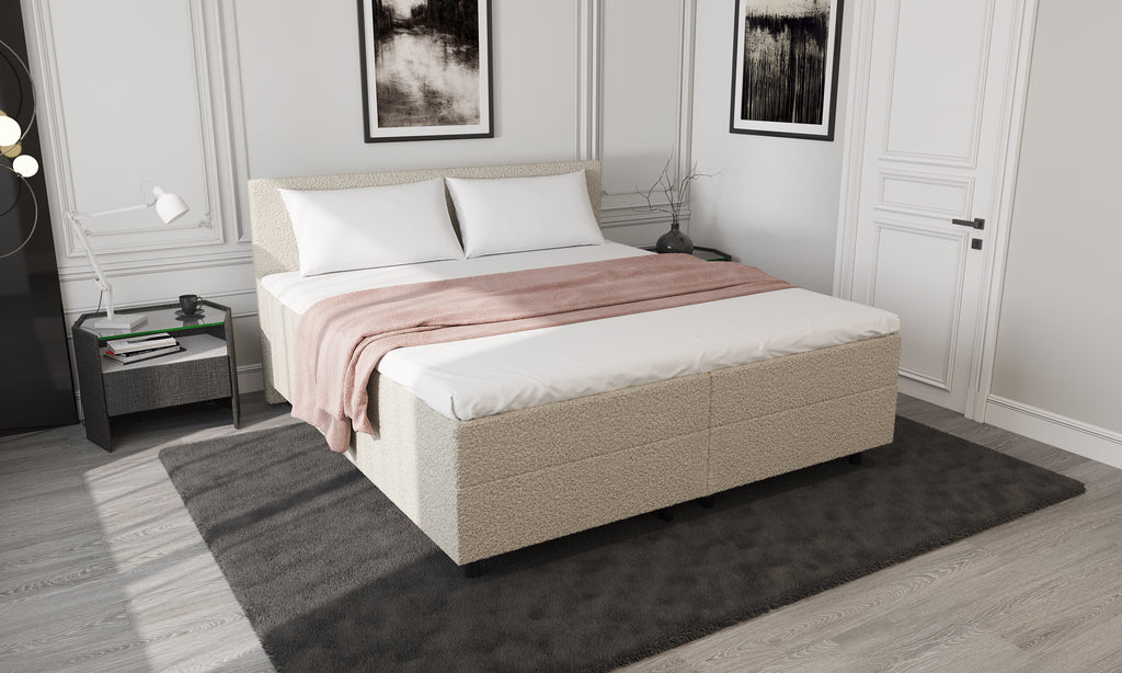 Opberg Boxspring Bouclé Beige 140x200
