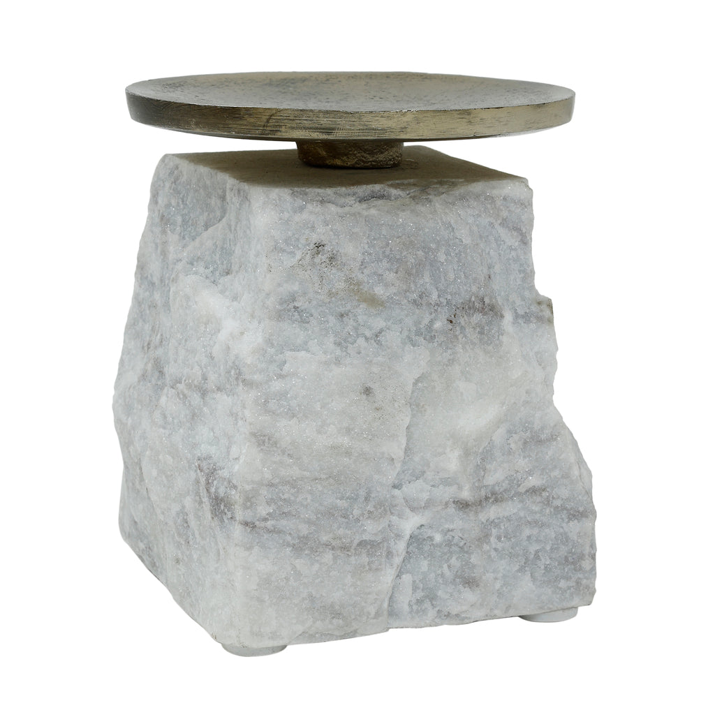 Nimo White Marble candleholder antique gold top S