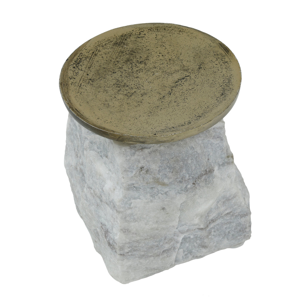 Nimo White Marble candleholder antique gold top S