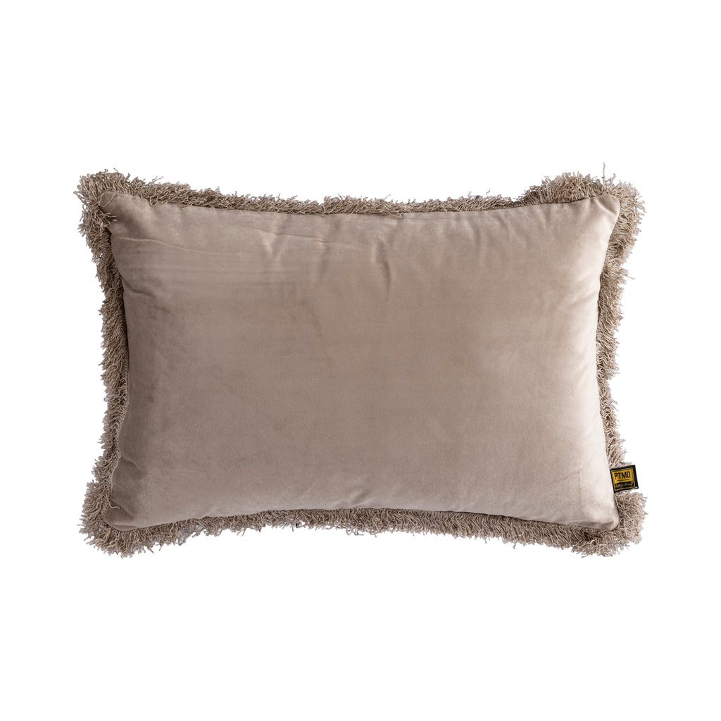 Nous Beige velvet kussen met franjes