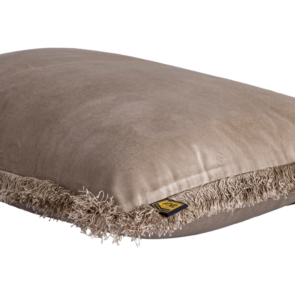 Nous Beige velvet kussen met franjes