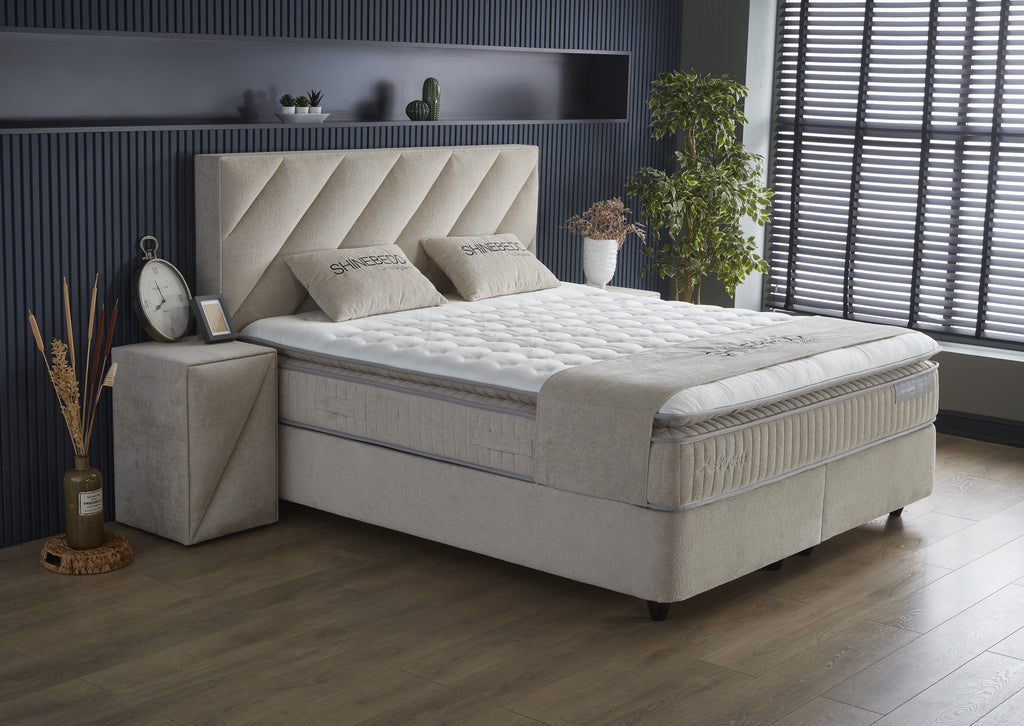 Opbergboxspring Shinebedd Beige 180x200