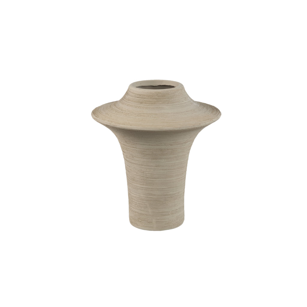 Rinder Beige matt ceramic wide ring vase high S