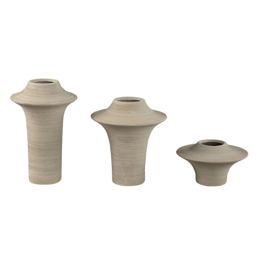 Rinder Beige matt ceramic wide ring vase high S