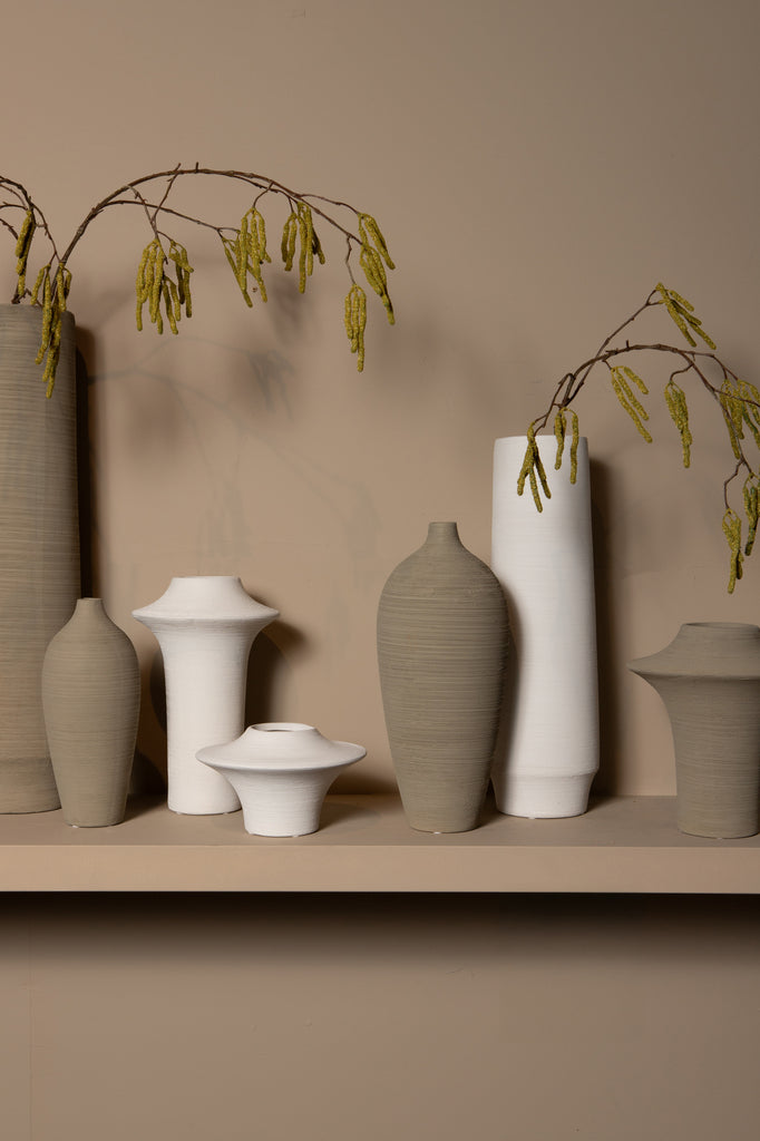 Rinder White matt ceramic wide ring vase high L