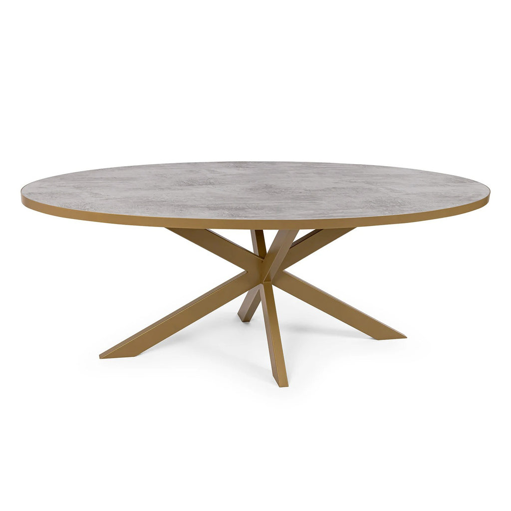 Ovale eettafel 'Mees' 210 x 100cm, kleur goud / beton