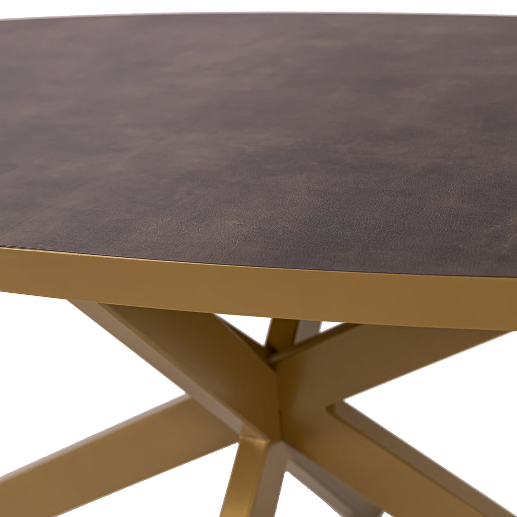 Ovale eettafel 'Mees' 210 x 100cm, kleur goud / lederlook bruin