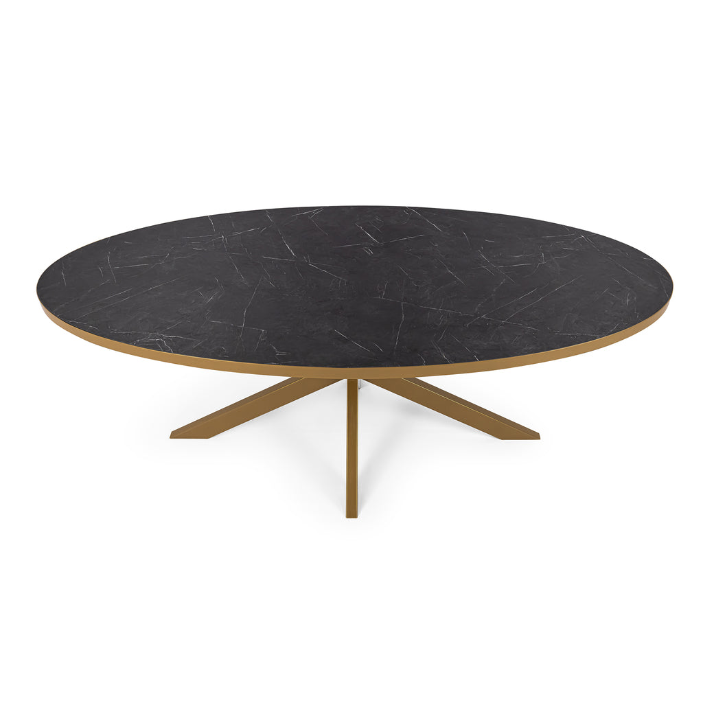 Ovale eettafel 'Mees' 210 x 100cm, kleur goud / zwart marmer