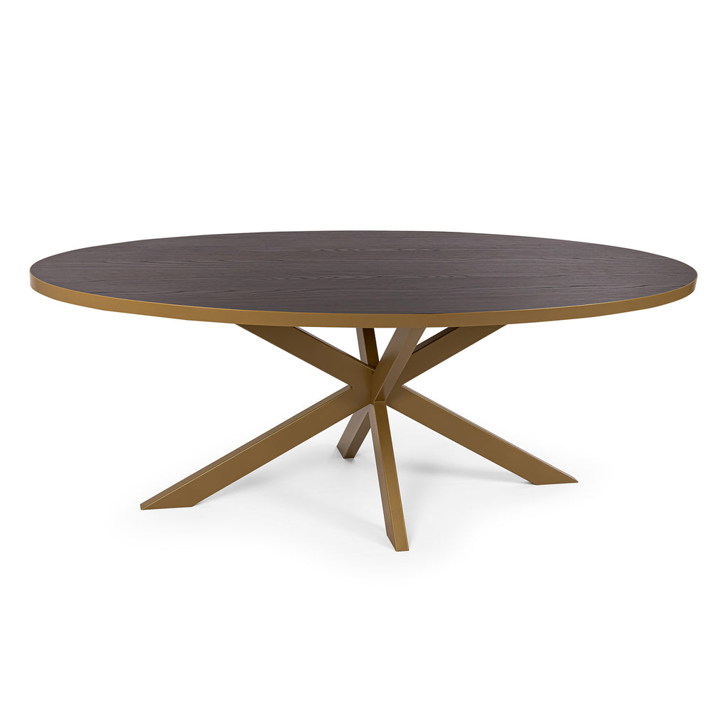 Ovale eettafel 'Mees' 240 x 110cm, kleur goud / bruin hout